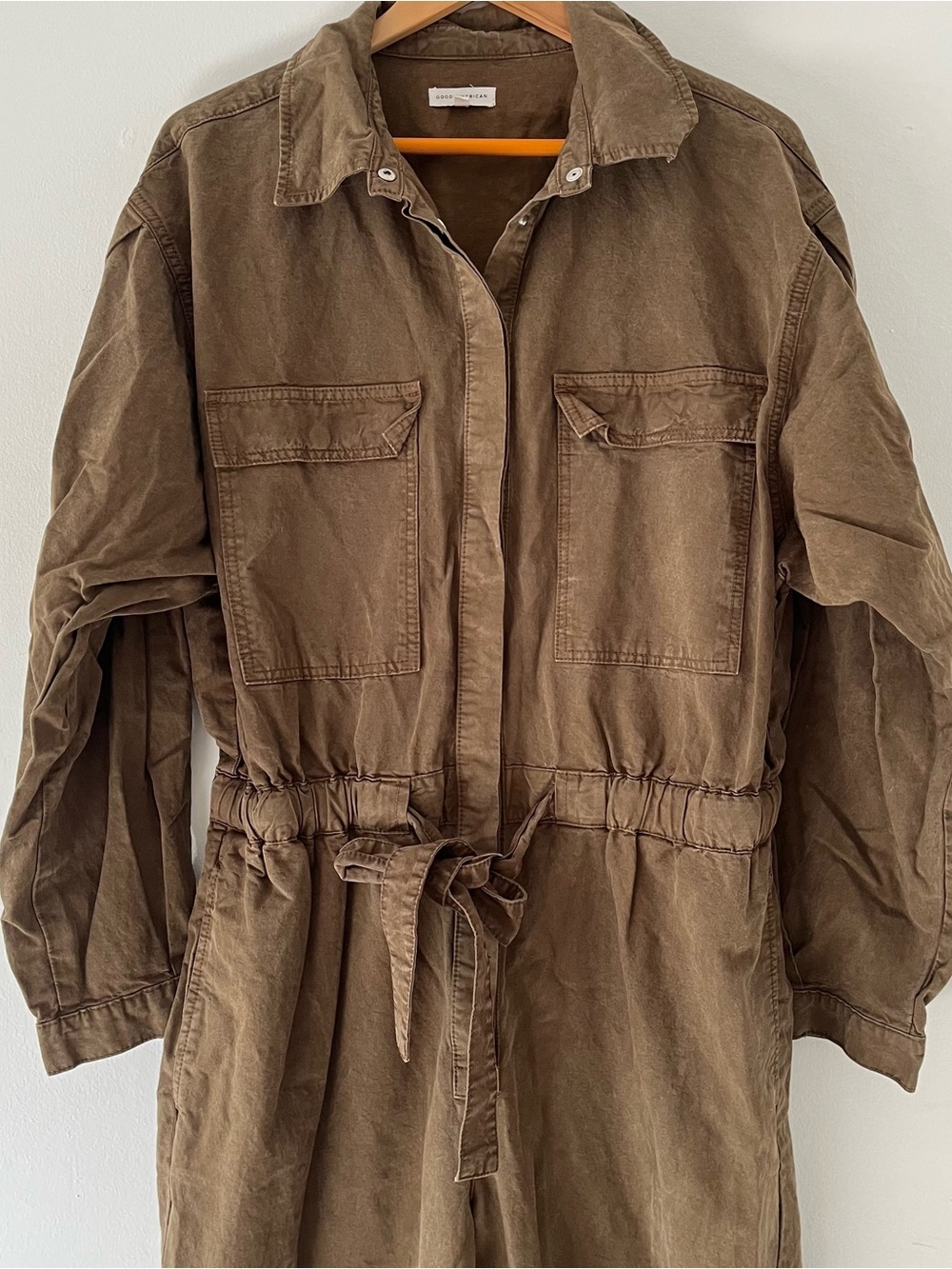 Good American Military Olive Cargo Long Sleeve Jumpsuit Romper Size XL